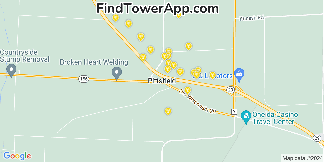 AT&T 4G/5G cell tower coverage map Pittsfield, Wisconsin