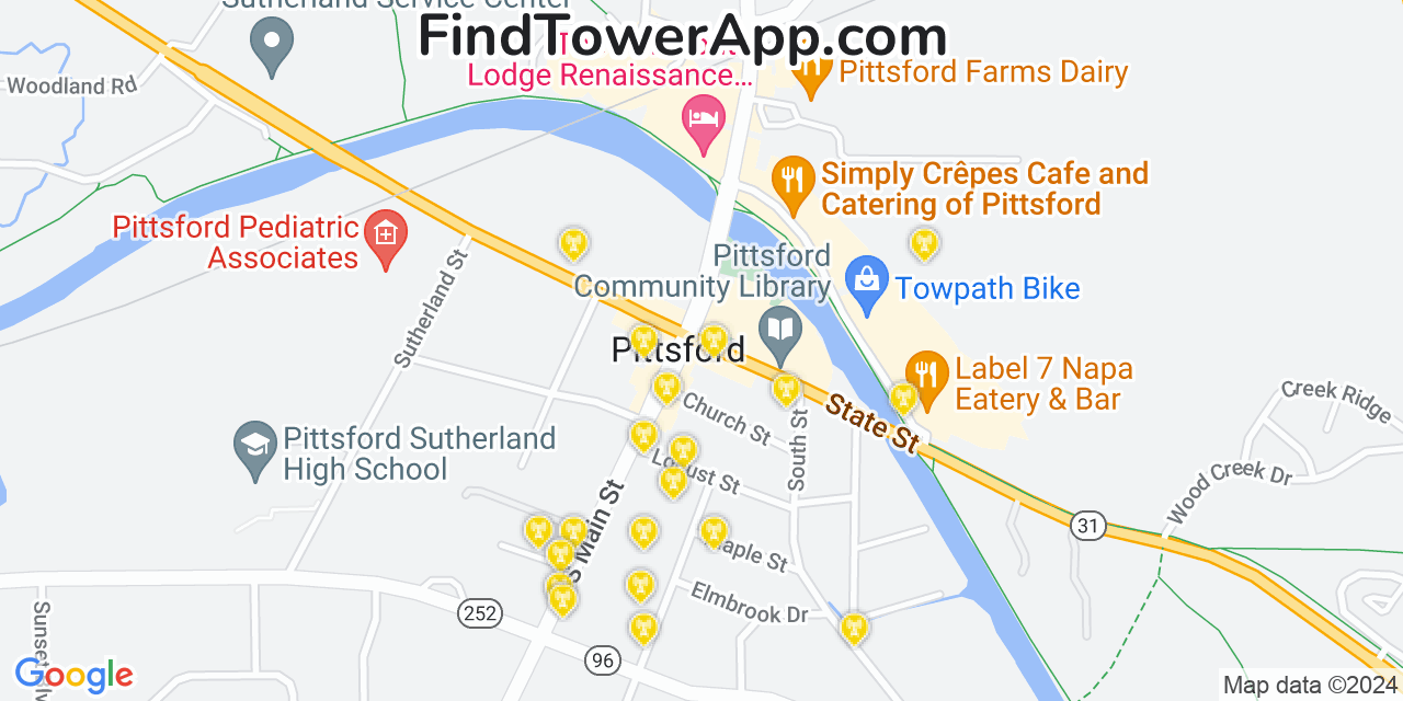 AT&T 4G/5G cell tower coverage map Pittsford, New York