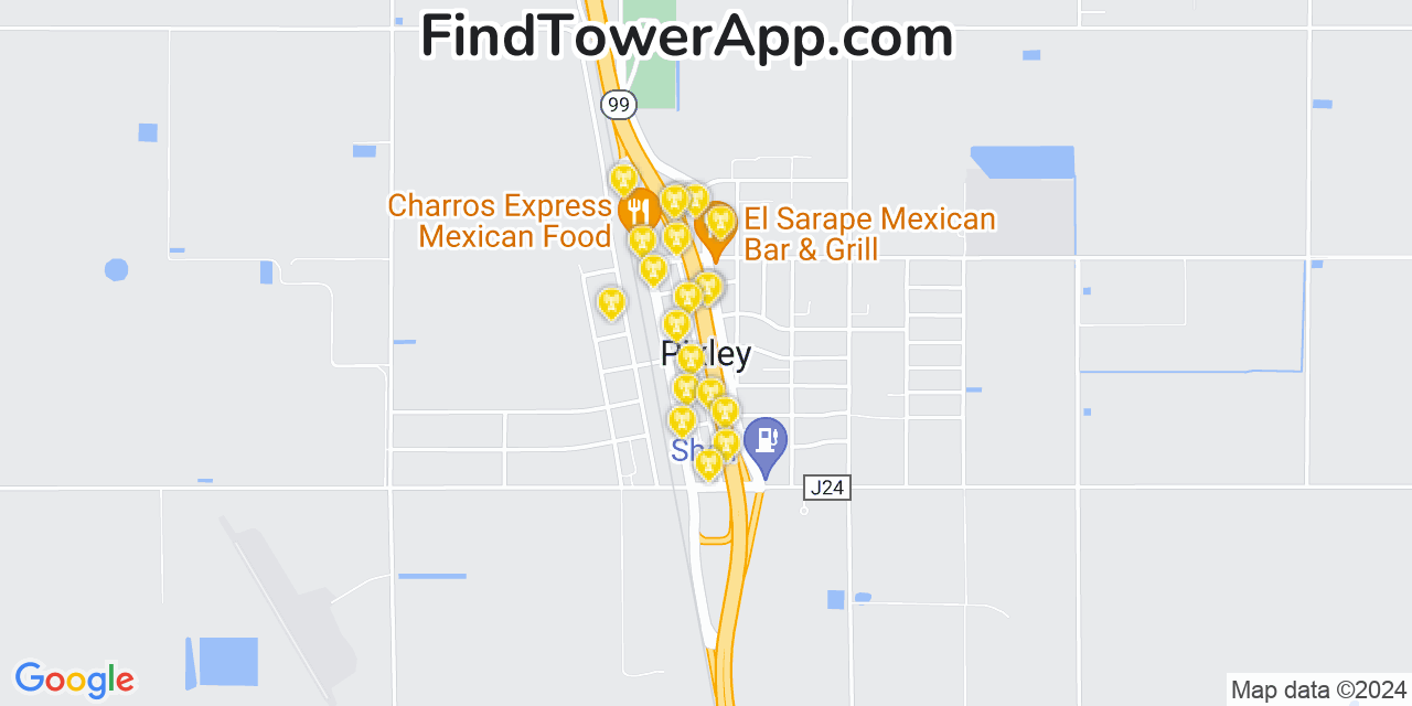 Verizon 4G/5G cell tower coverage map Pixley, California