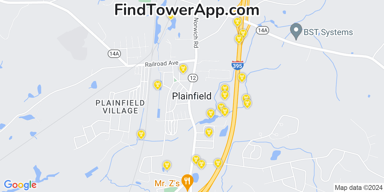 T-Mobile 4G/5G cell tower coverage map Plainfield, Connecticut