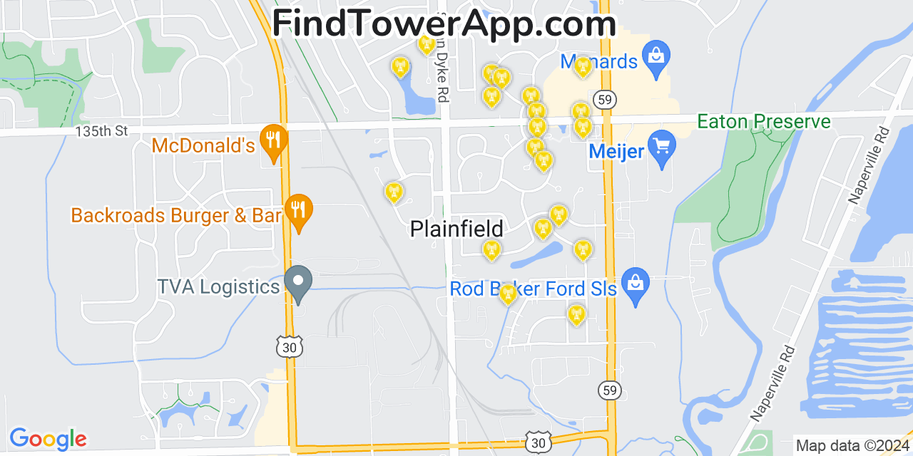 Verizon 4G/5G cell tower coverage map Plainfield, Illinois