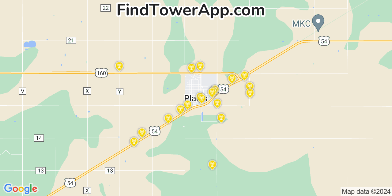 AT&T 4G/5G cell tower coverage map Plains, Kansas