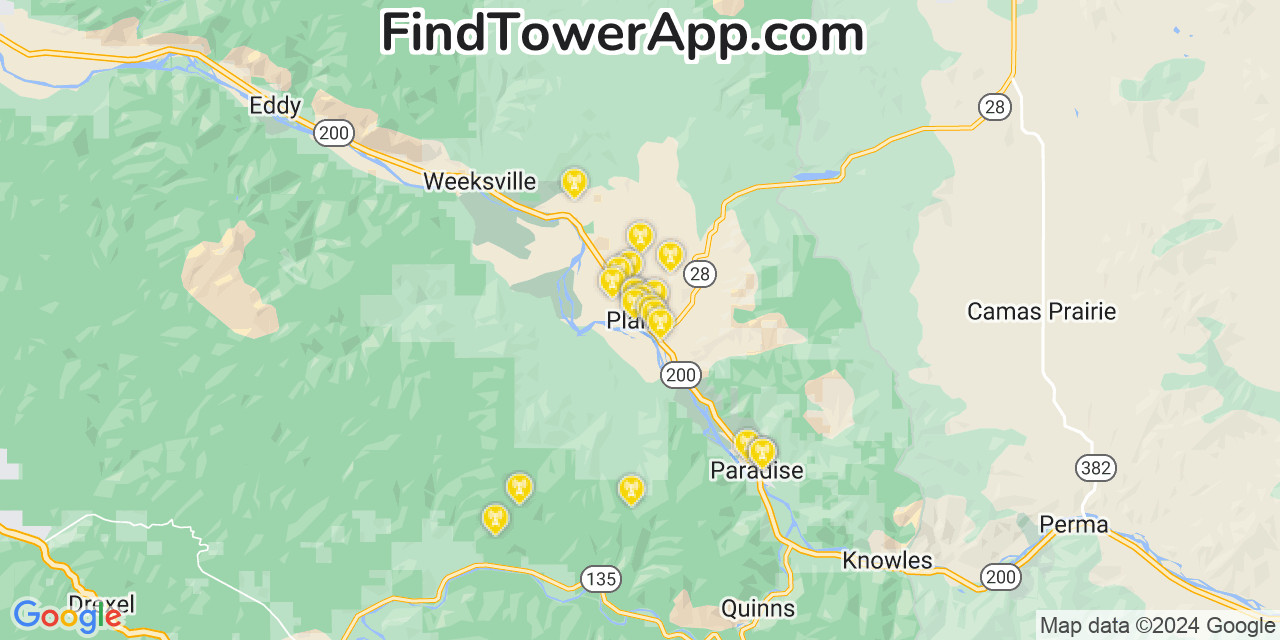 Verizon 4G/5G cell tower coverage map Plains, Montana