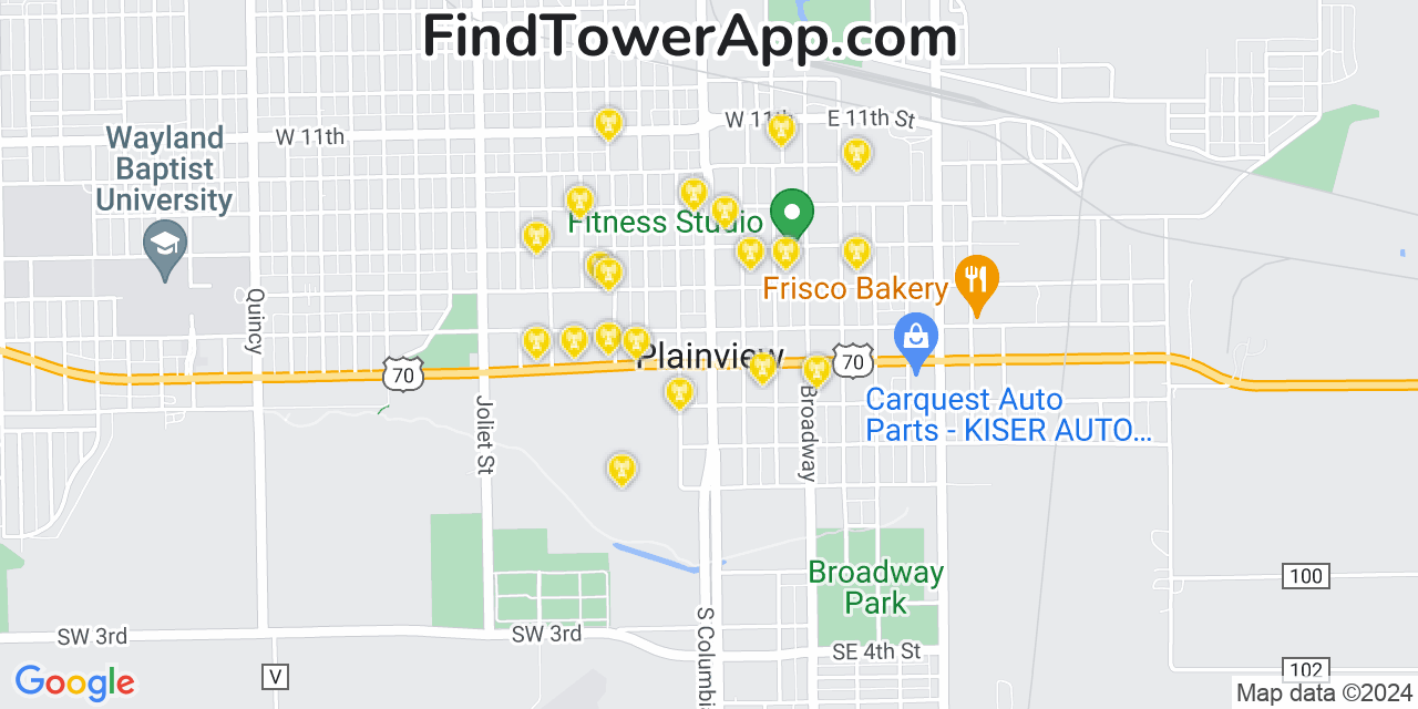 AT&T 4G/5G cell tower coverage map Plainview, Texas