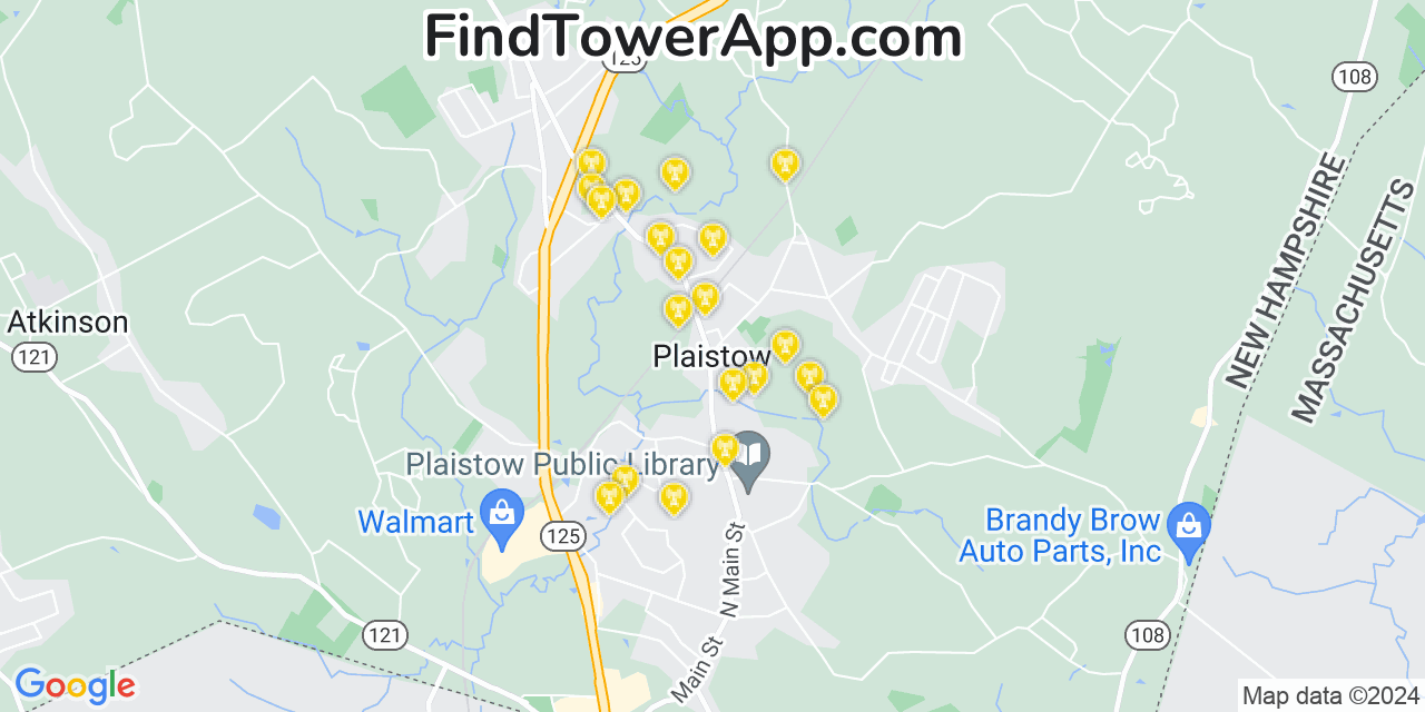 AT&T 4G/5G cell tower coverage map Plaistow, New Hampshire