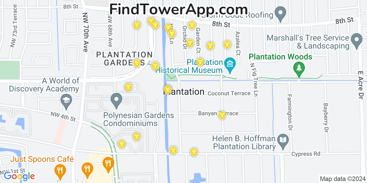 Verizon 4G/5G cell tower coverage map Plantation, Florida