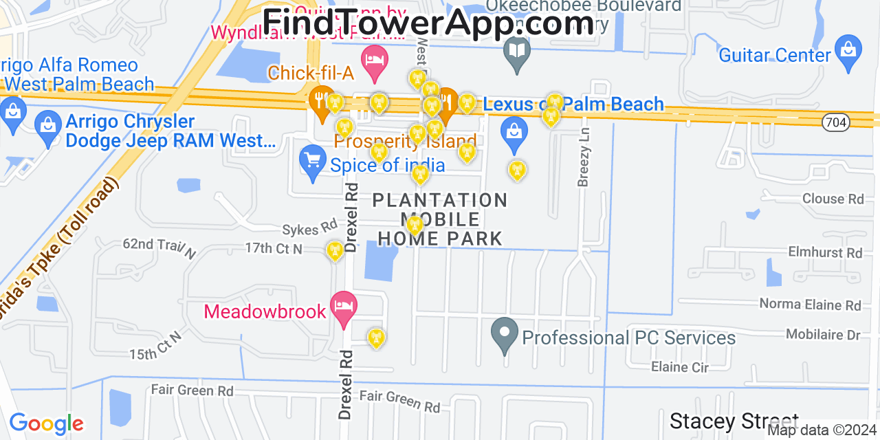 Verizon 4G/5G cell tower coverage map Plantation Mobile Home Park, Florida