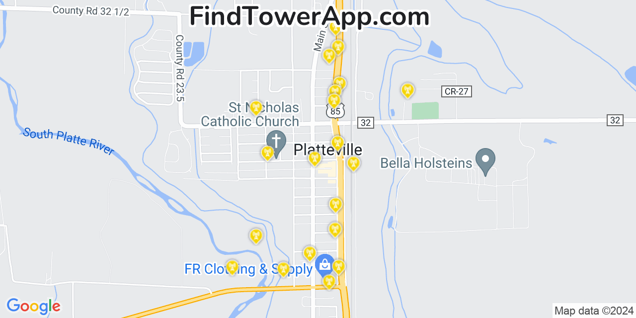 Verizon 4G/5G cell tower coverage map Platteville, Colorado