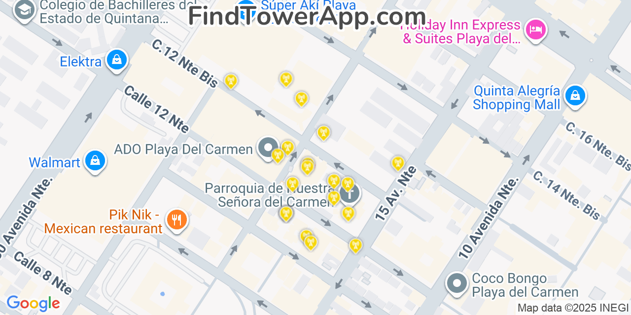 Playa-del-Carmen Cell Towers, Mexico - FindTower App Coverage Maps