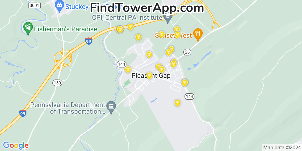 Verizon 4G/5G cell tower coverage map Pleasant Gap, Pennsylvania