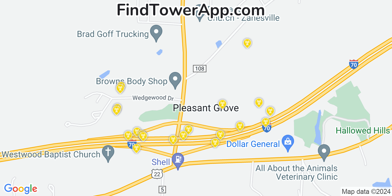 Verizon 4G/5G cell tower coverage map Pleasant Grove, Ohio