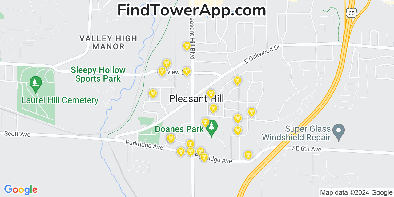 AT&T 4G/5G cell tower coverage map Pleasant Hill, Iowa