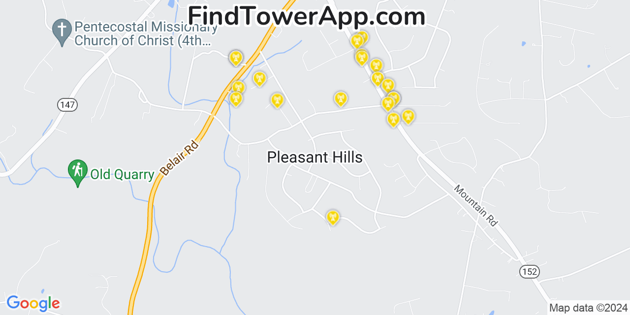 AT&T 4G/5G cell tower coverage map Pleasant Hills, Maryland