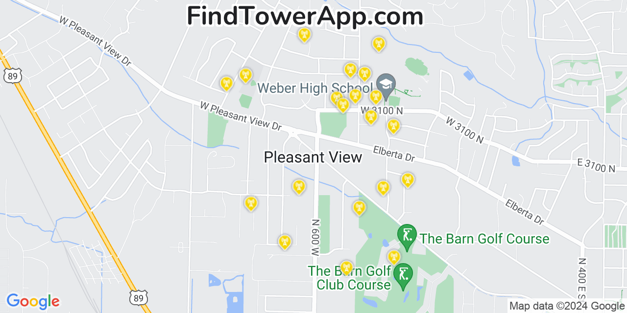 AT&T 4G/5G cell tower coverage map Pleasant View, Utah