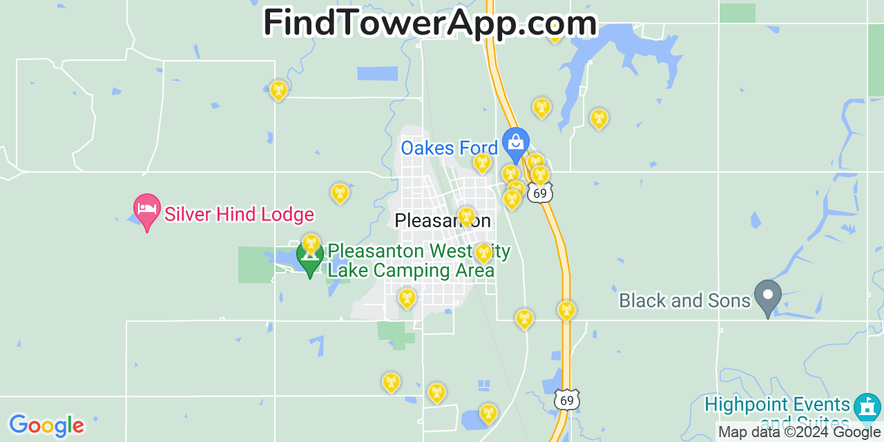 Verizon 4G/5G cell tower coverage map Pleasanton, Kansas