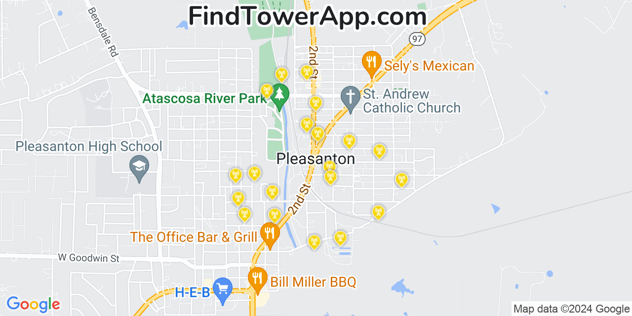 AT&T 4G/5G cell tower coverage map Pleasanton, Texas