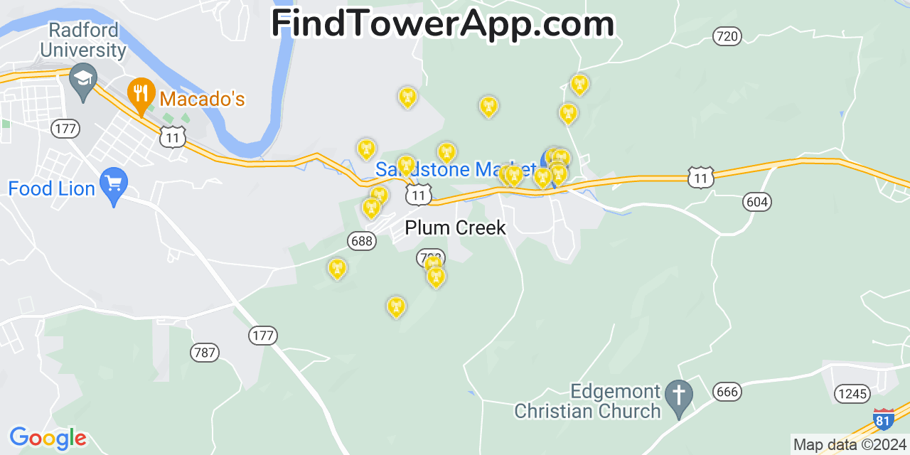 T-Mobile 4G/5G cell tower coverage map Plum Creek, Virginia