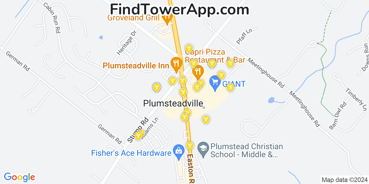 AT&T 4G/5G cell tower coverage map Plumsteadville, Pennsylvania