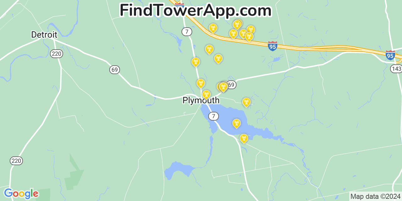 AT&T 4G/5G cell tower coverage map Plymouth, Maine