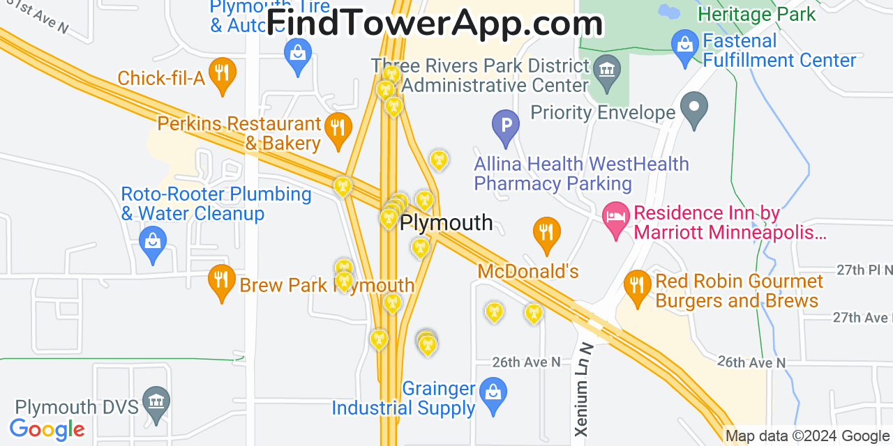 AT&T 4G/5G cell tower coverage map Plymouth, Minnesota