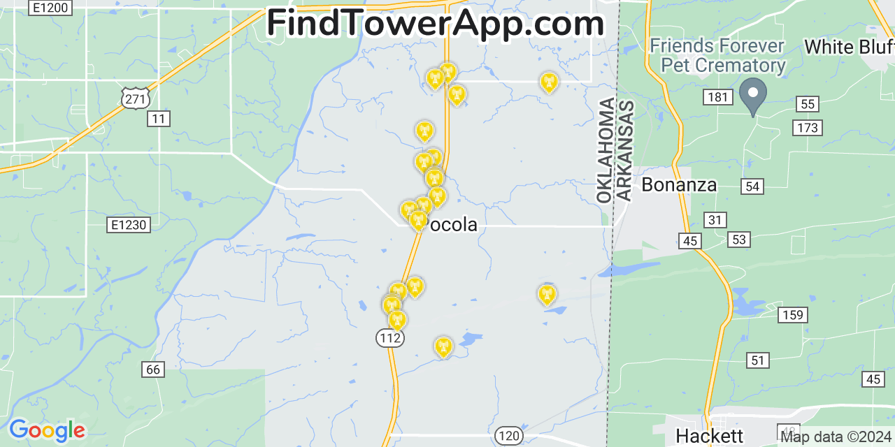 AT&T 4G/5G cell tower coverage map Pocola, Oklahoma