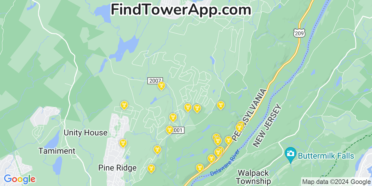 AT&T 4G/5G cell tower coverage map Pocono Ranch Lands, Pennsylvania