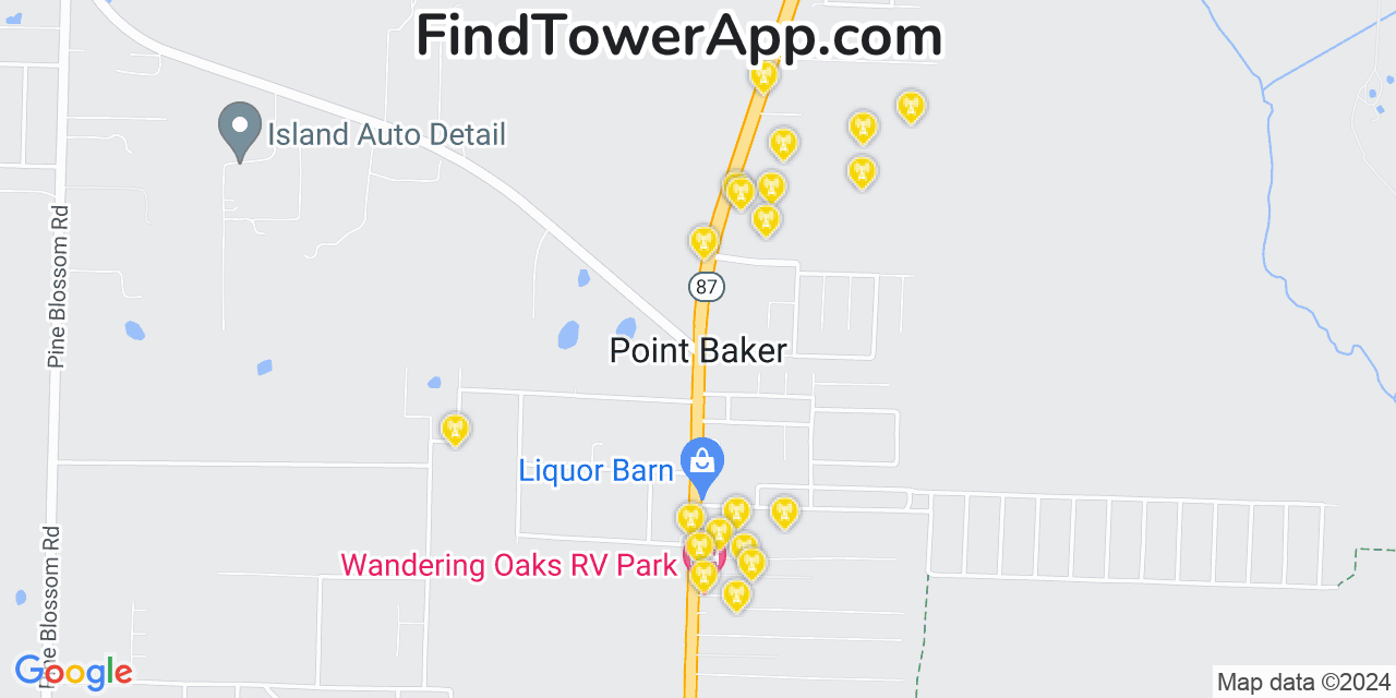 AT&T 4G/5G cell tower coverage map Point Baker, Florida