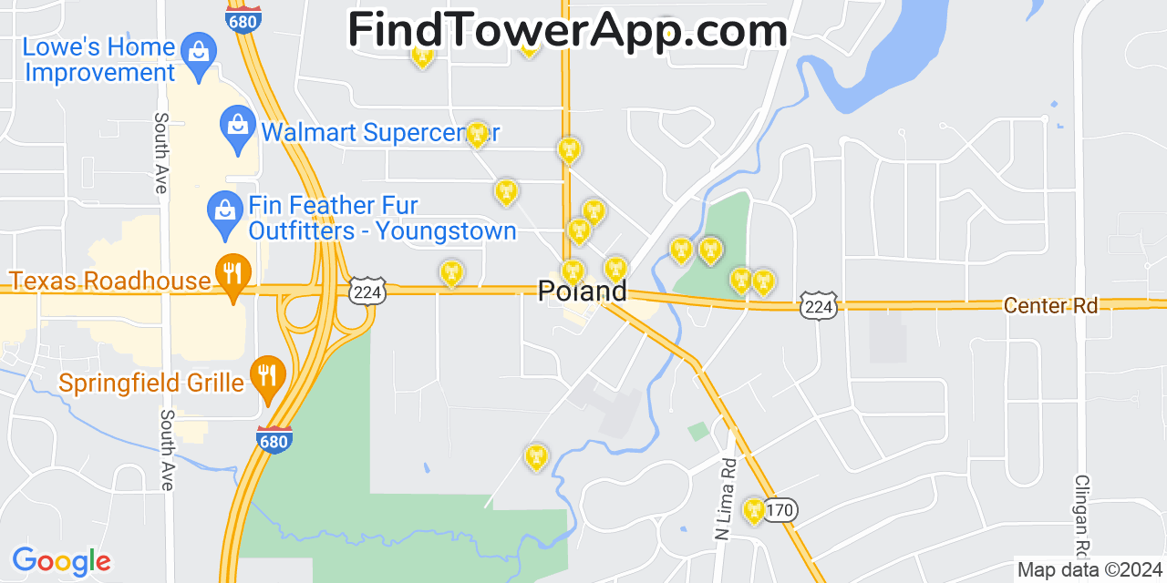 Verizon 4G/5G cell tower coverage map Poland, Ohio