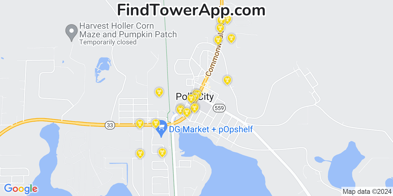 AT&T 4G/5G cell tower coverage map Polk City, Florida