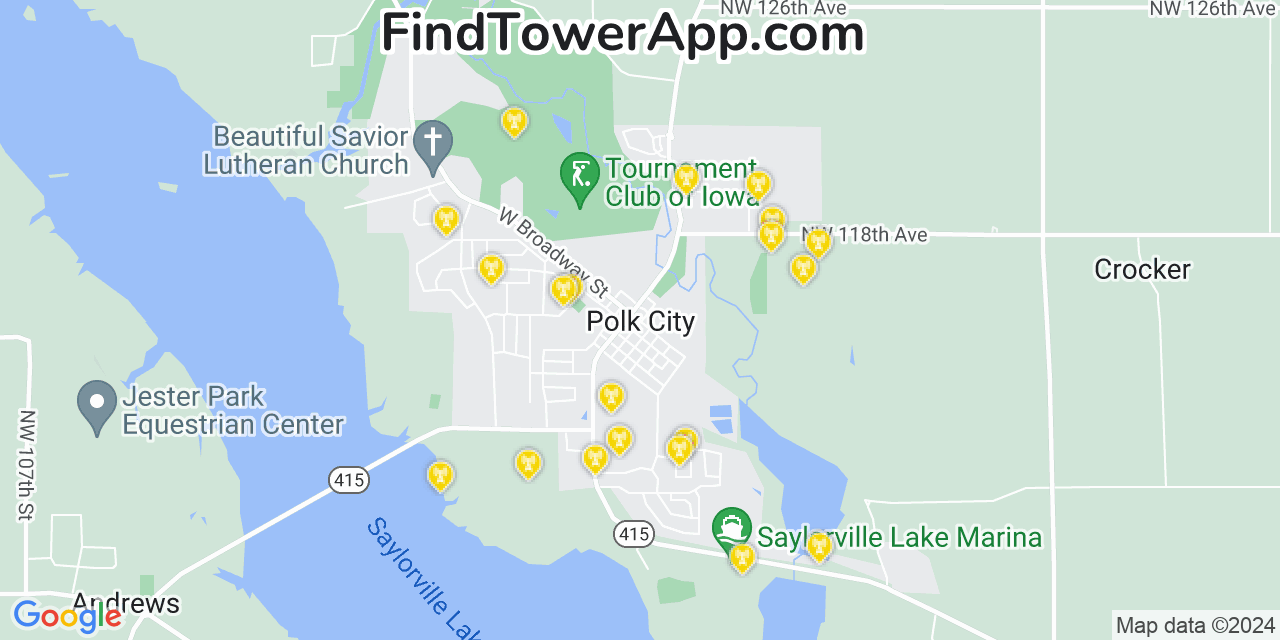 Verizon 4G/5G cell tower coverage map Polk City, Iowa