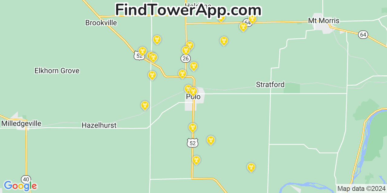 AT&T 4G/5G cell tower coverage map Polo, Illinois