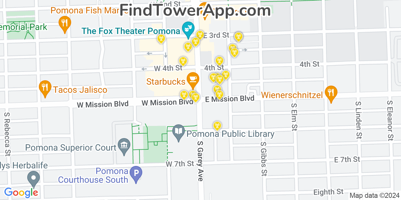 AT&T 4G/5G cell tower coverage map Pomona, California