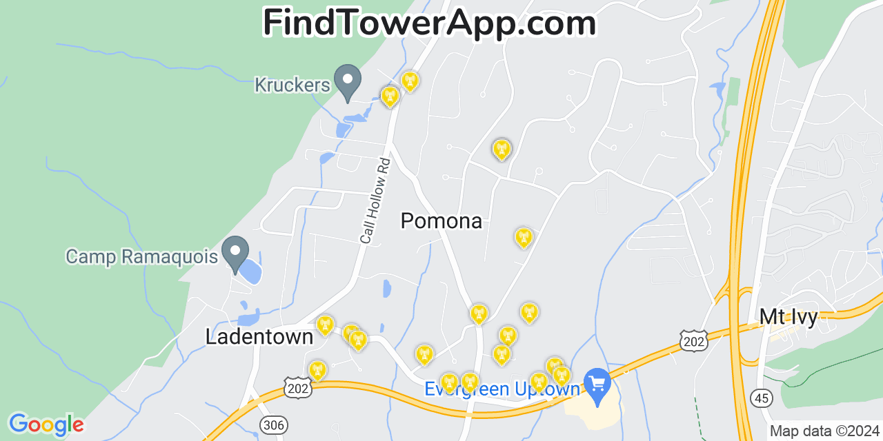 AT&T 4G/5G cell tower coverage map Pomona, New York