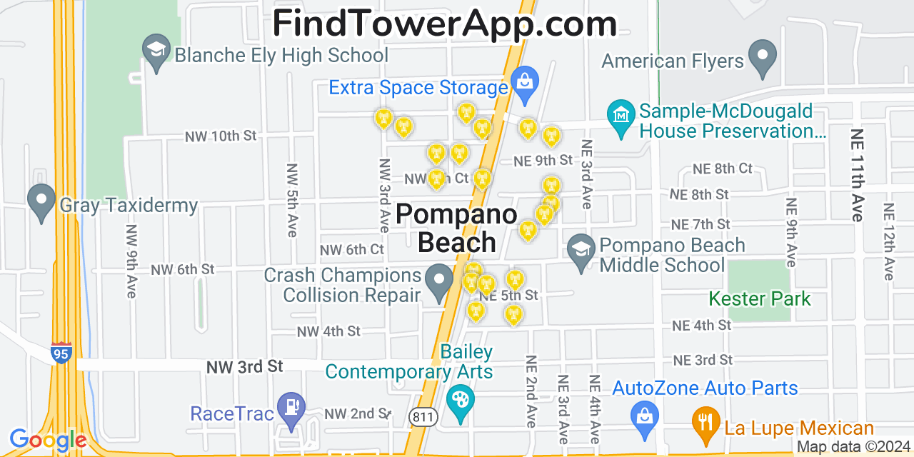 Verizon 4G/5G cell tower coverage map Pompano Beach, Florida