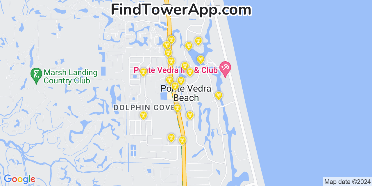 AT&T 4G/5G cell tower coverage map Ponte Vedra Beach, Florida