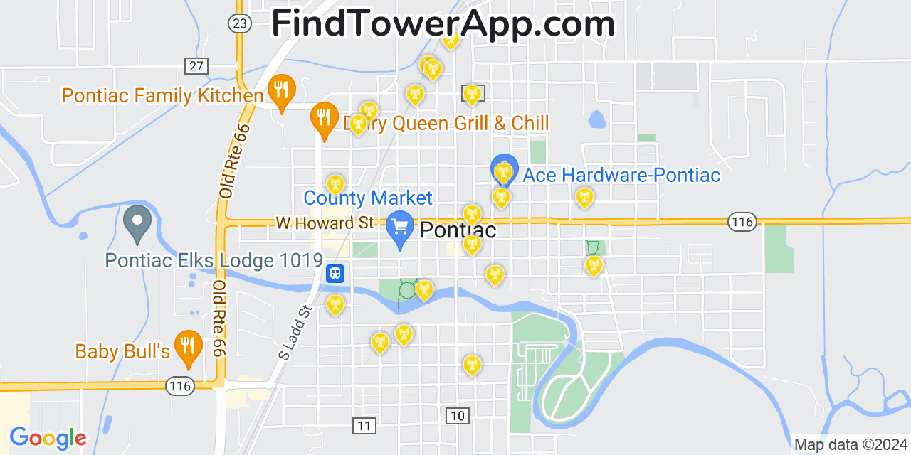 Verizon 4G/5G cell tower coverage map Pontiac, Illinois