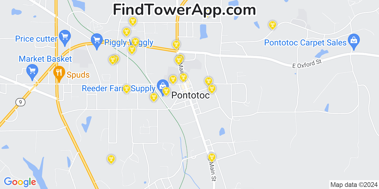 AT&T 4G/5G cell tower coverage map Pontotoc, Mississippi