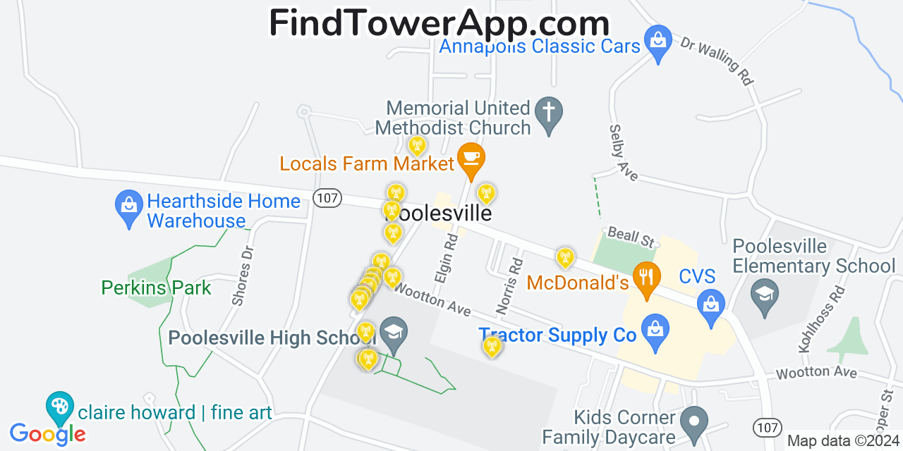 AT&T 4G/5G cell tower coverage map Poolesville, Maryland