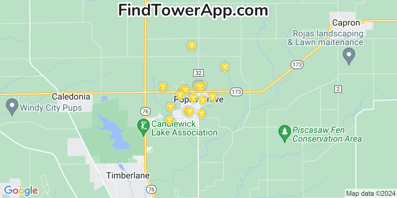 AT&T 4G/5G cell tower coverage map Poplar Grove, Illinois