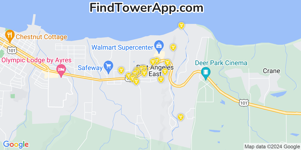 AT&T 4G/5G cell tower coverage map Port Angeles East, Washington