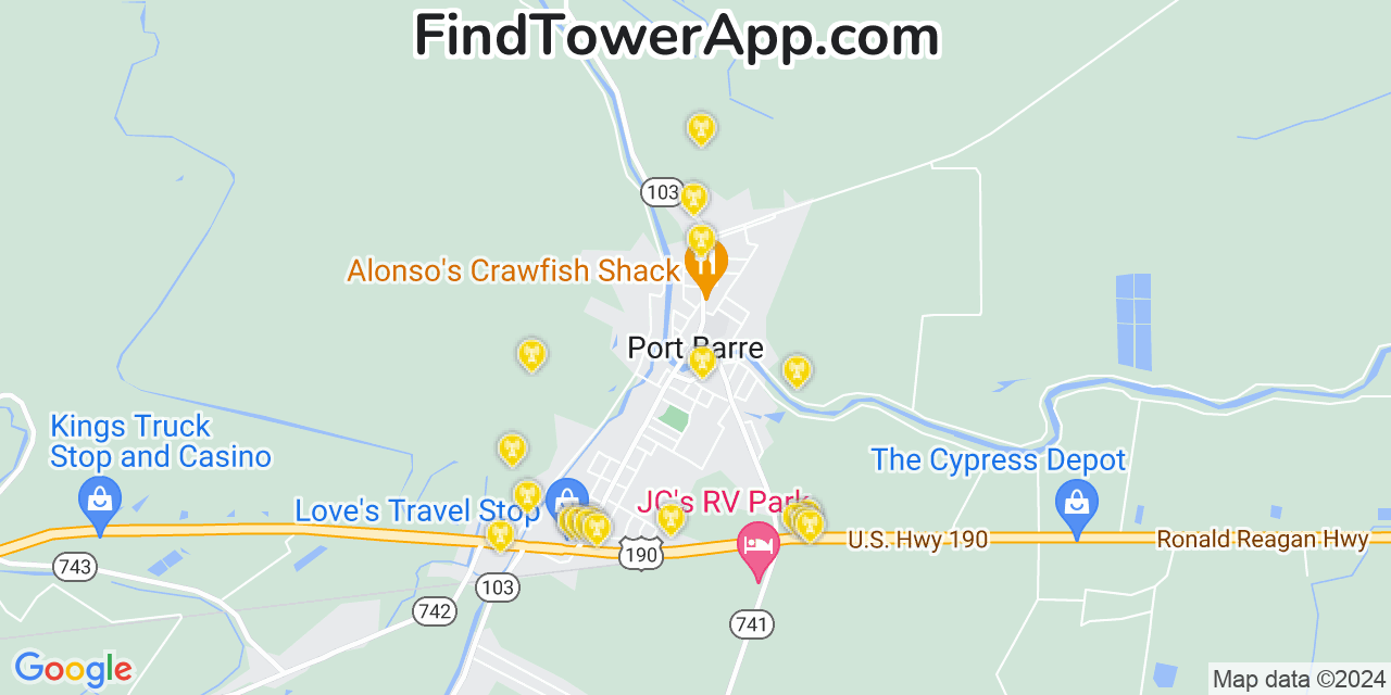 AT&T 4G/5G cell tower coverage map Port Barre, Louisiana