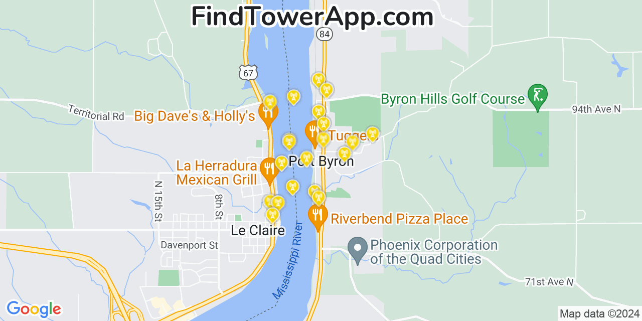 AT&T 4G/5G cell tower coverage map Port Byron, Illinois