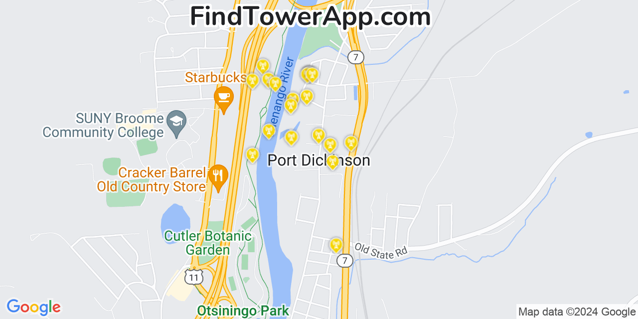 AT&T 4G/5G cell tower coverage map Port Dickinson, New York