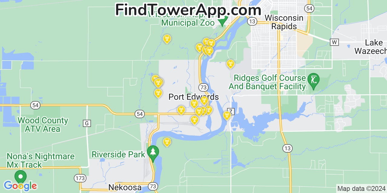 AT&T 4G/5G cell tower coverage map Port Edwards, Wisconsin