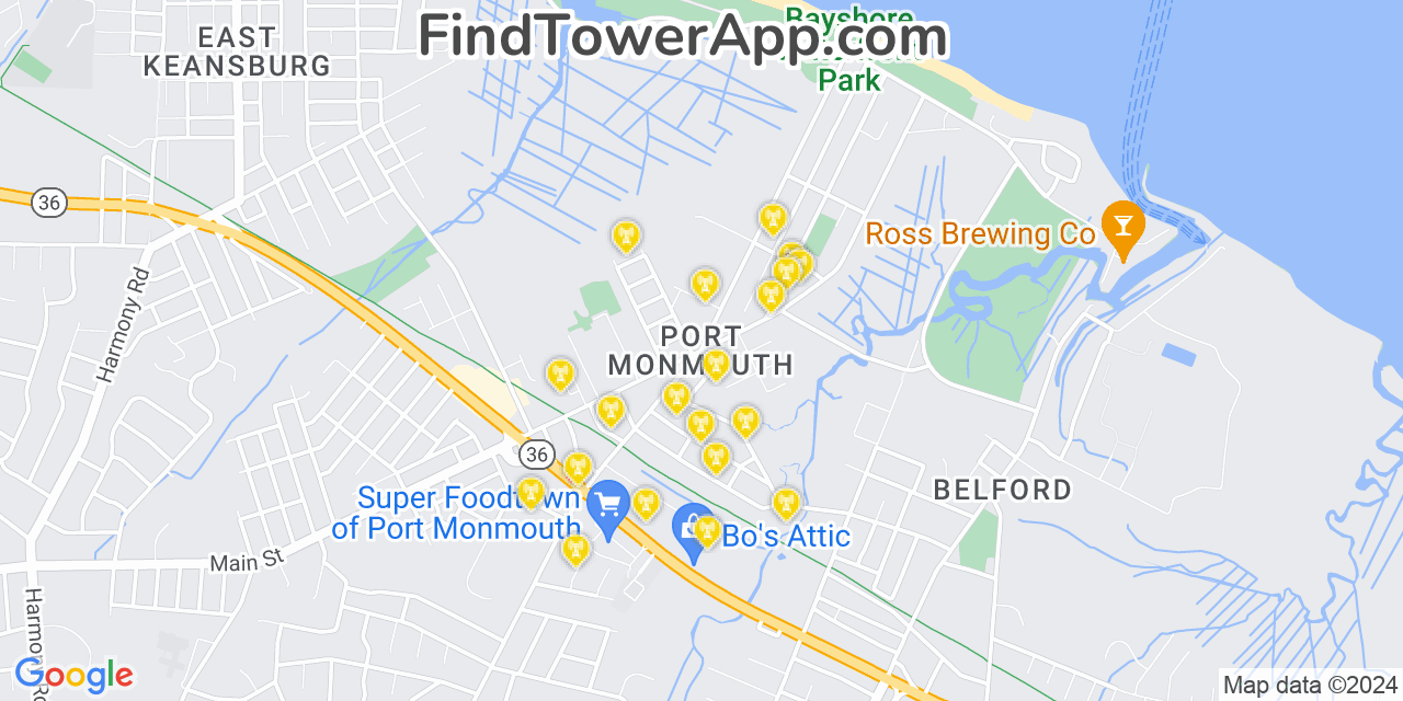 AT&T 4G/5G cell tower coverage map Port Monmouth, New Jersey