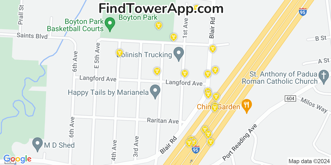 AT&T 4G/5G cell tower coverage map Port Reading, New Jersey