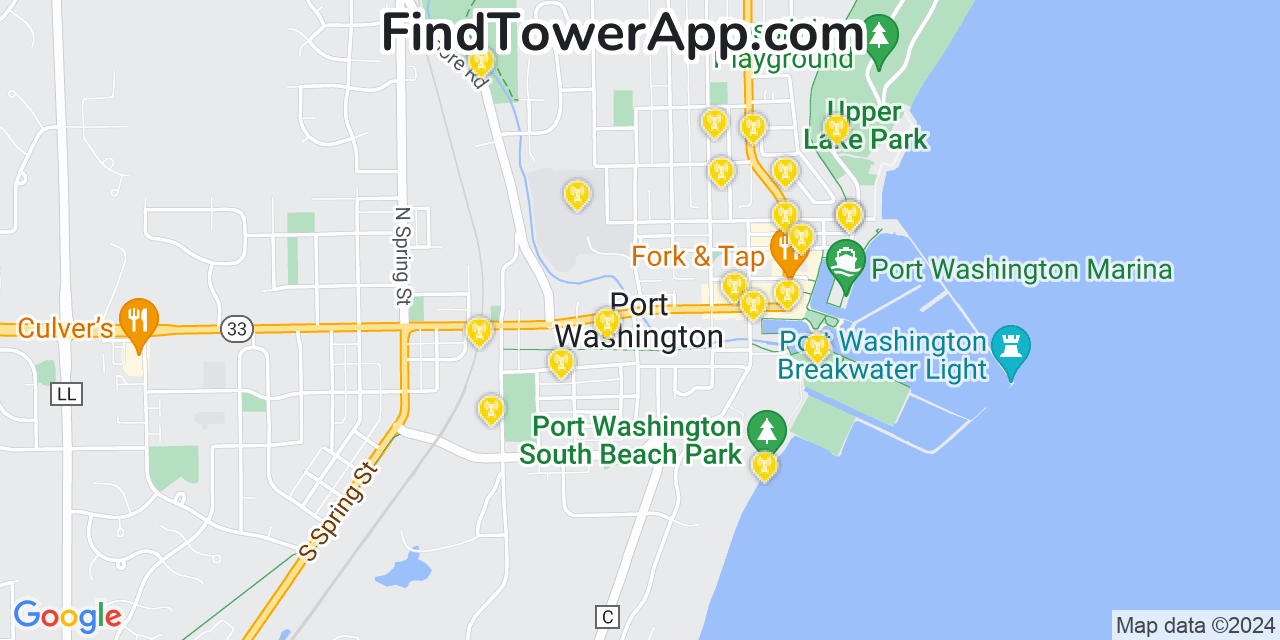 AT&T 4G/5G cell tower coverage map Port Washington, Wisconsin