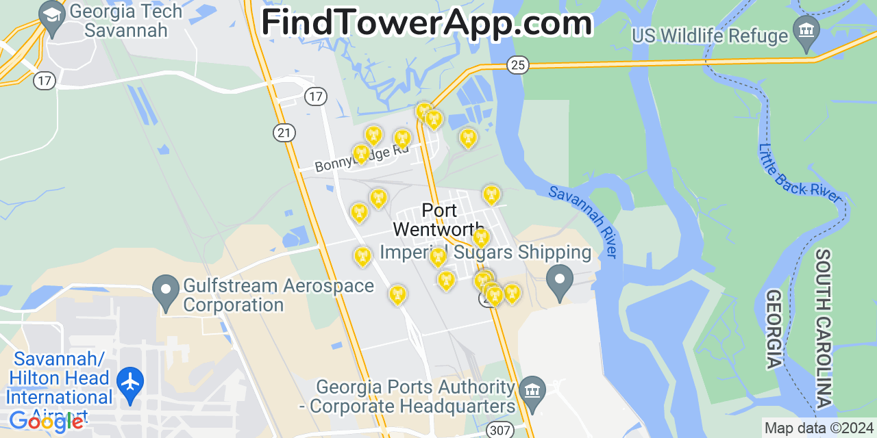 AT&T 4G/5G cell tower coverage map Port Wentworth, Georgia