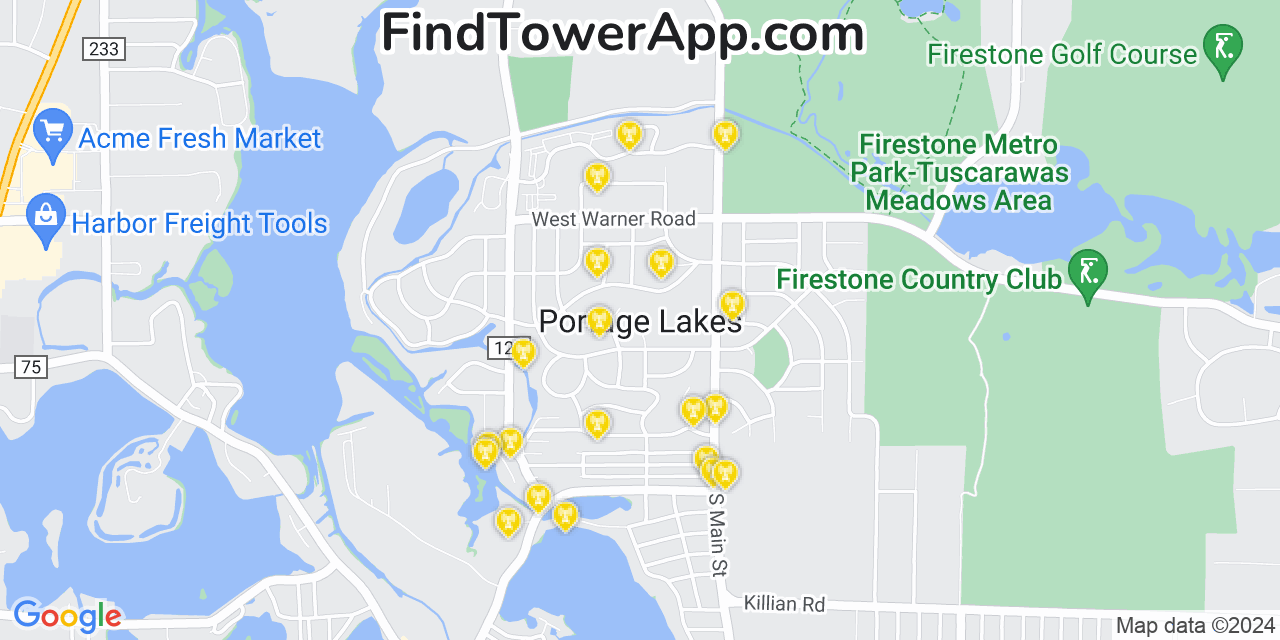 T-Mobile 4G/5G cell tower coverage map Portage Lakes, Ohio