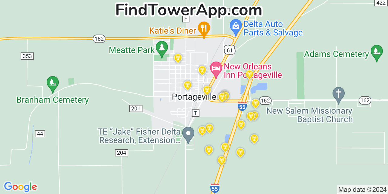 AT&T 4G/5G cell tower coverage map Portageville, Missouri